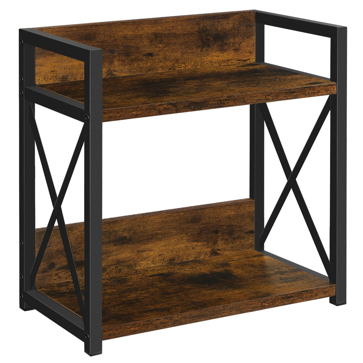 YINMIT two-tier countertop coffee organizer with rustic brown finish showing mug storage and accessibility