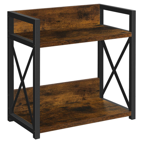 YINMIT two-tier countertop coffee organizer with rustic brown finish showing mug storage and accessibility