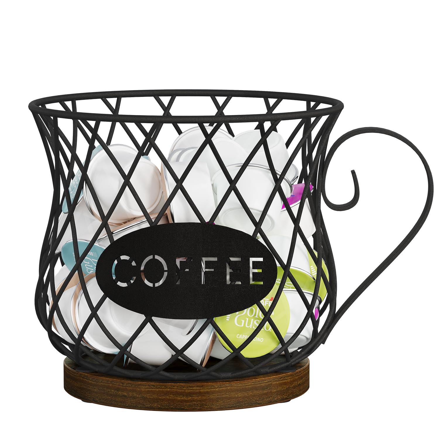 YINMIT K Cup Holder front view displaying rustic design and 35-cup capacity