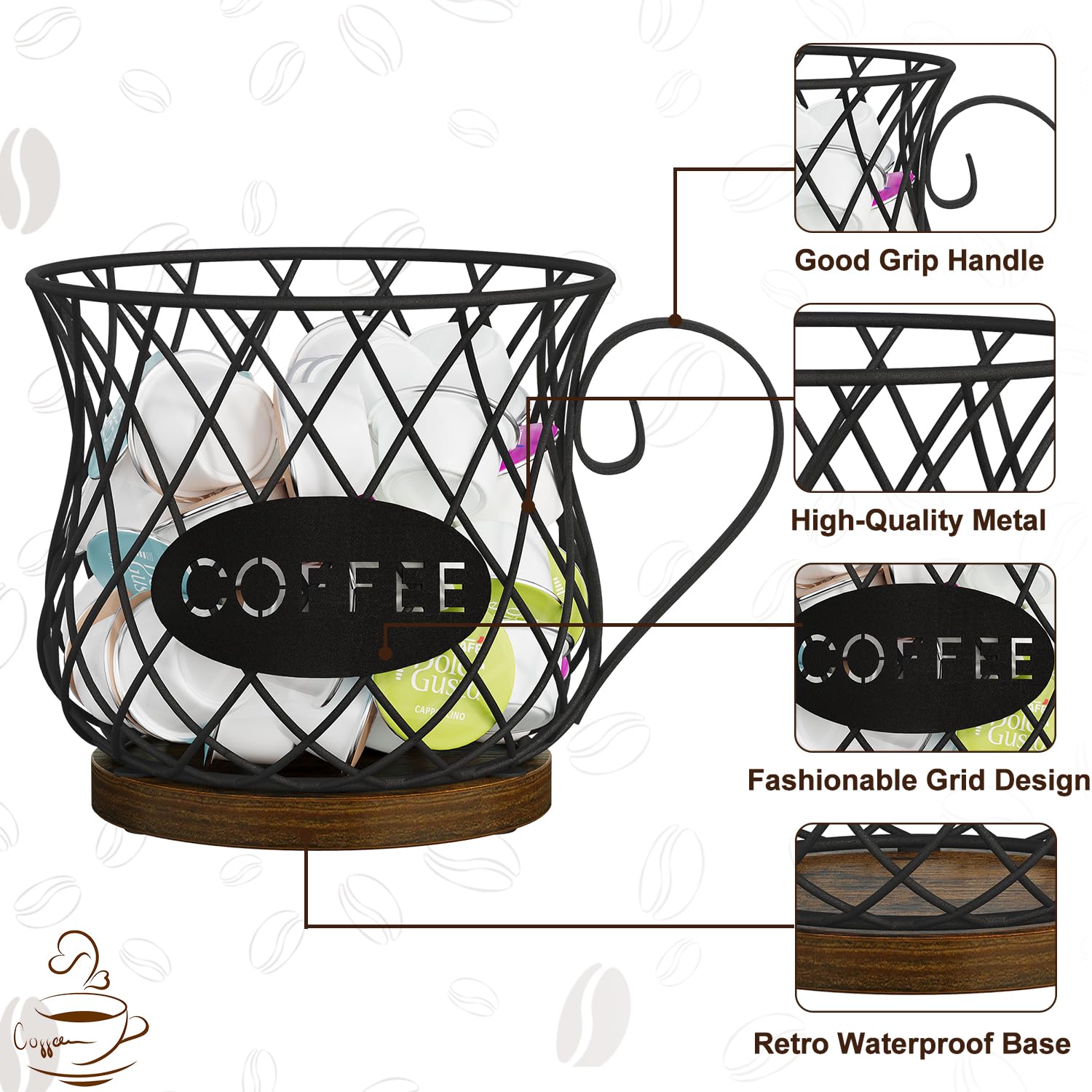 YINMIT K Cup Holder kitchen-counter setup with wood panel and robust wire