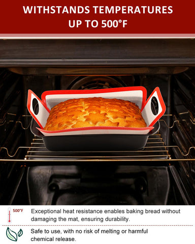 YINORD silicone loaf pan liner with extra-long lift tabs for safe handling
