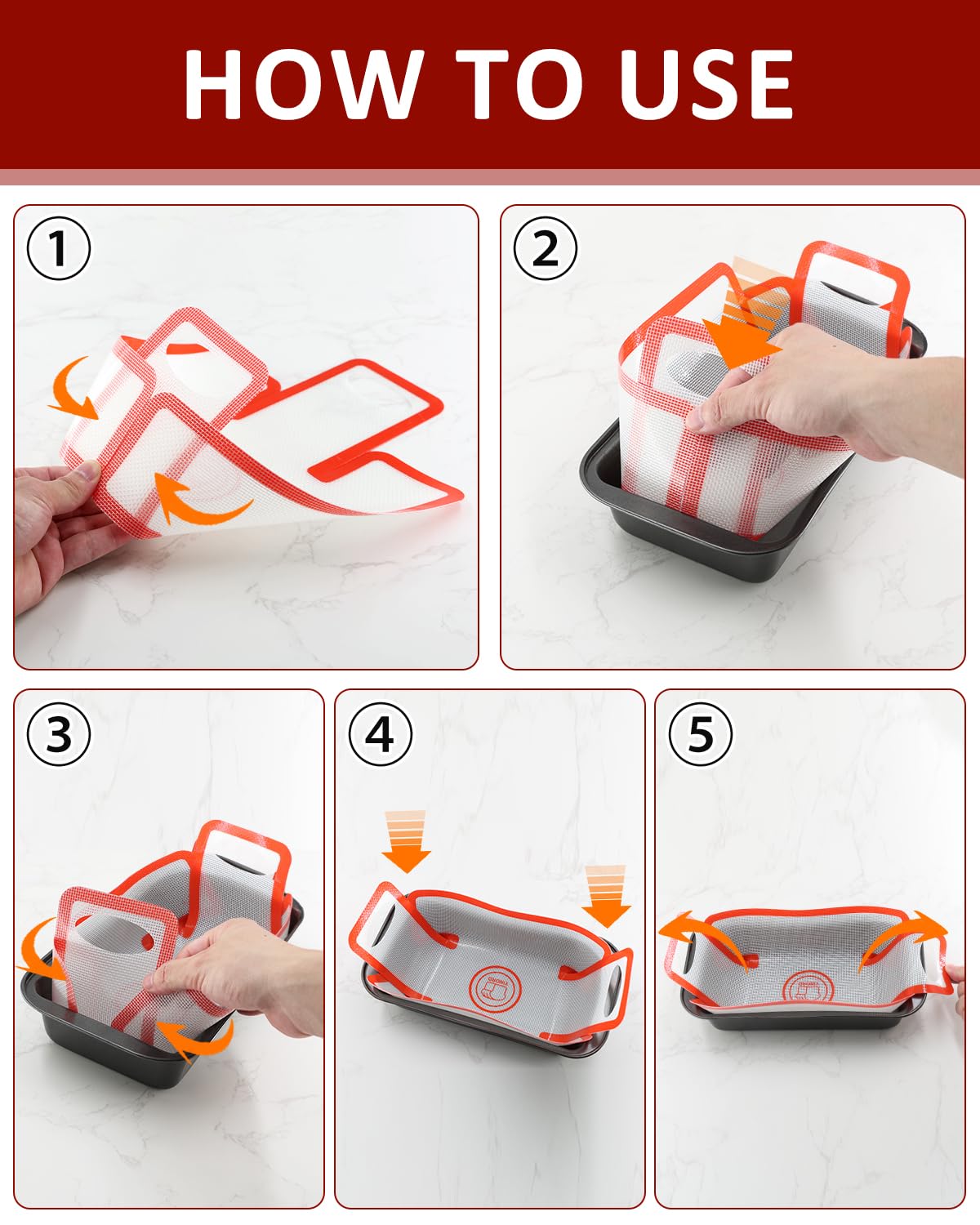 YINORD silicone loaf pan liner non-stick surface ensures easy release