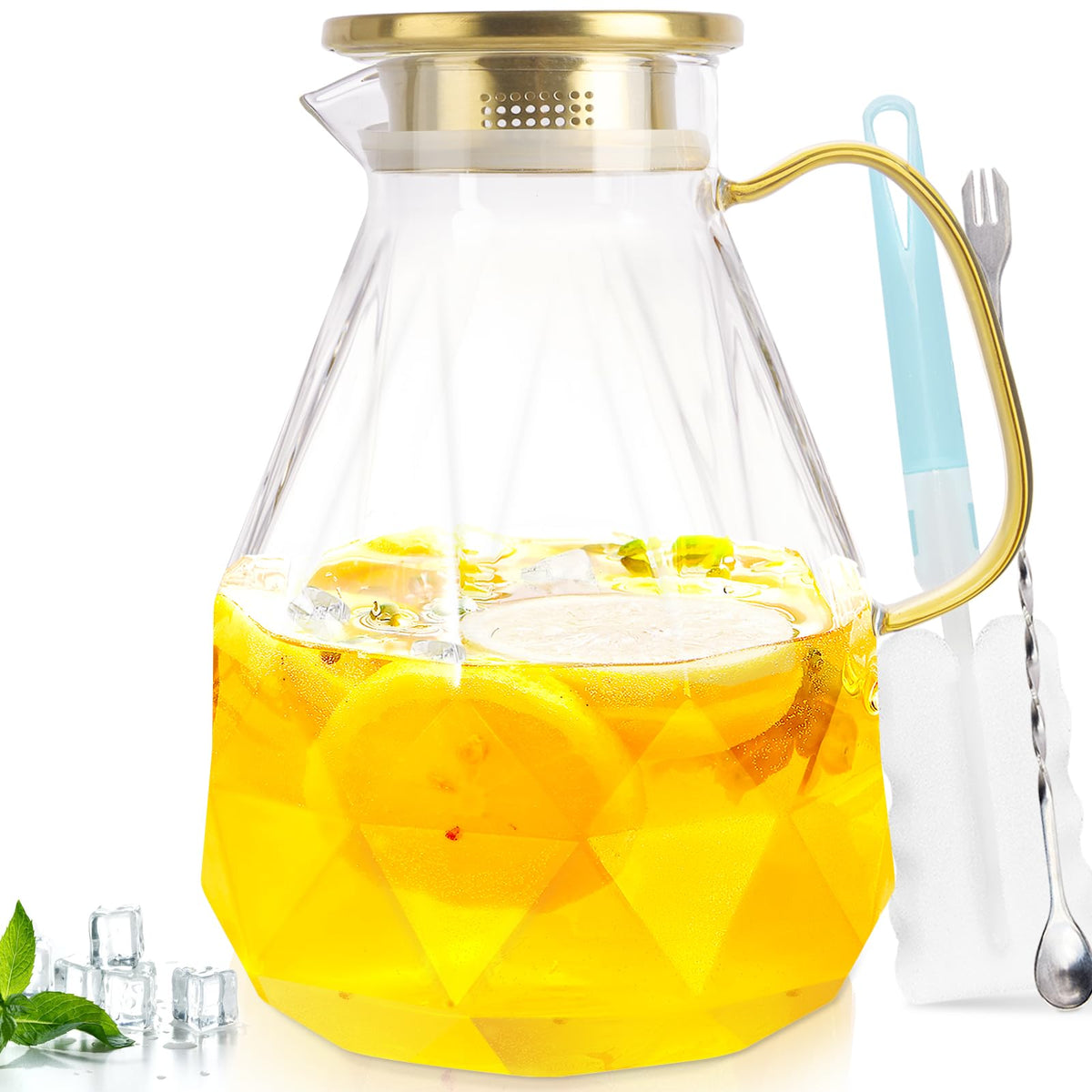 Yirilan Glass Pitcher 3L with lid for family hydration.