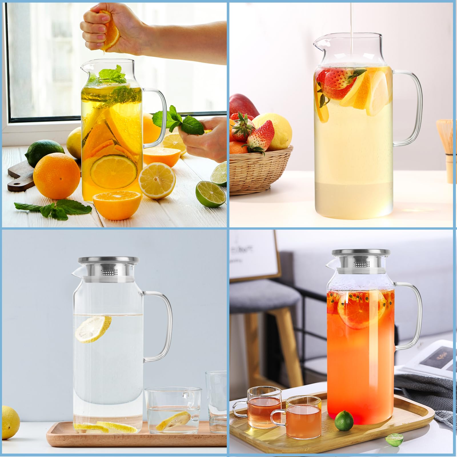 Yirilan Glass Pitcher versatile for water, iced tea, and juice.