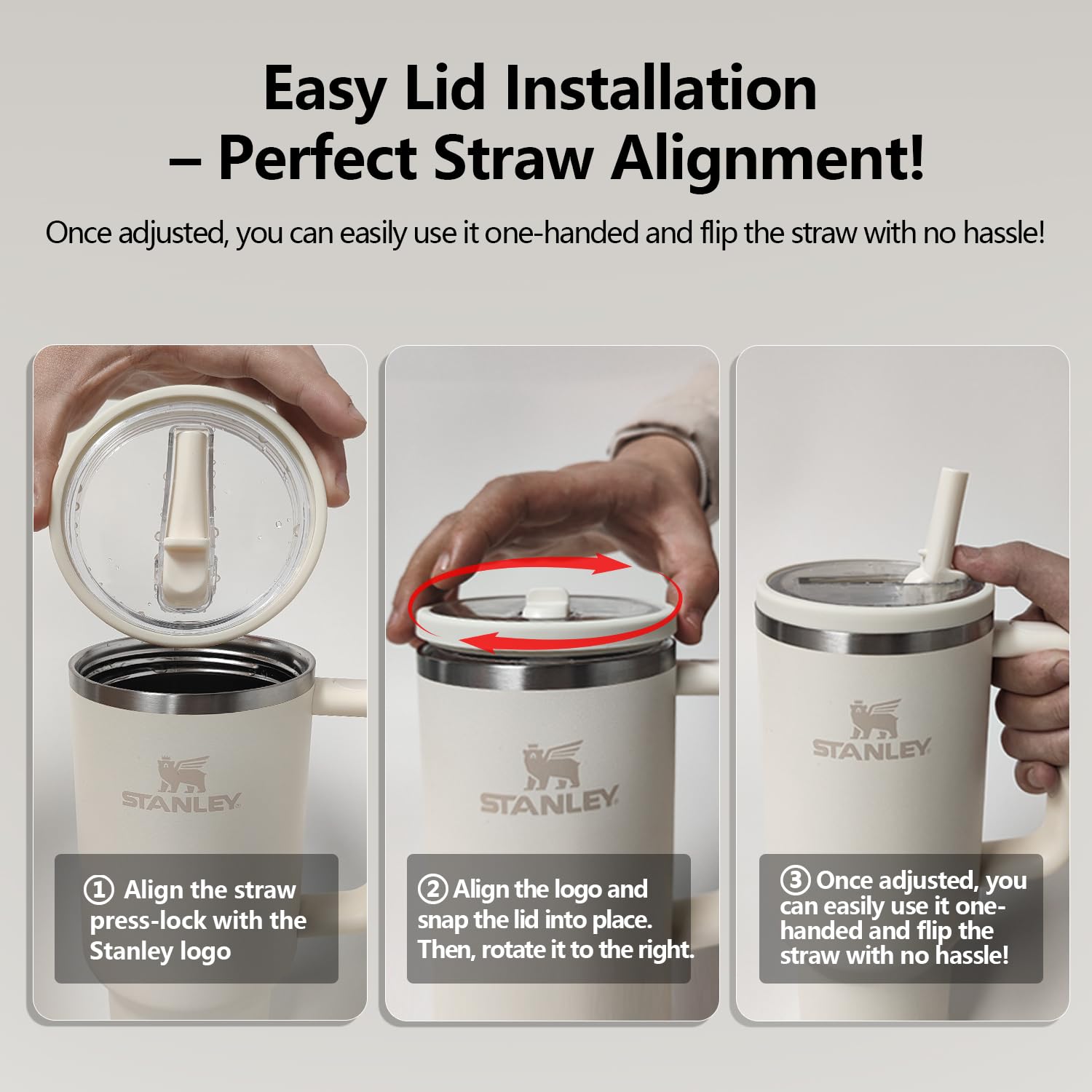 Yirnno Stanley 40oz quencher cream lid with flip straw for one-handed use