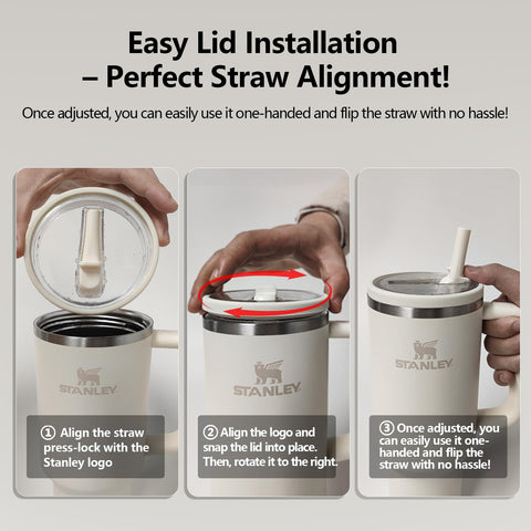 Yirnno Stanley 40oz quencher cream lid with flip straw for one-handed use