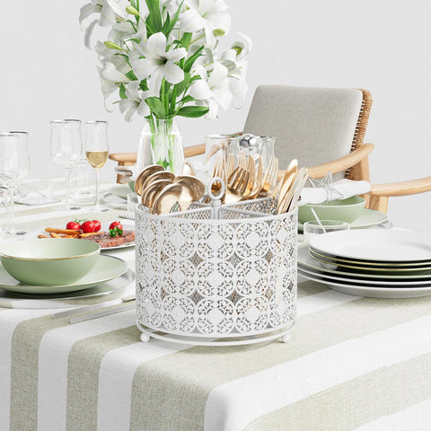 YIUKEA 360-degree tableware caddy enables smooth rotation for quick storage.