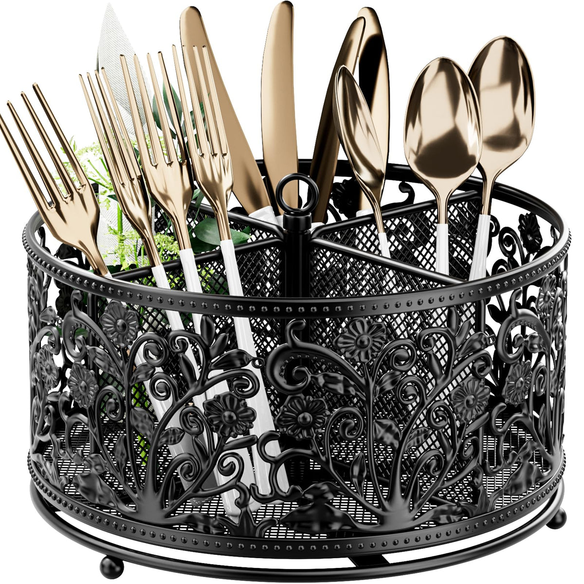 YIUKEA 360° rotating utensil caddy enables quick access to utensils.