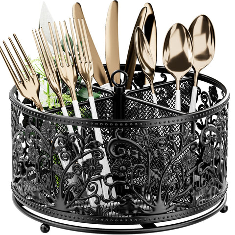 YIUKEA 360° rotating utensil caddy enables quick access to utensils.