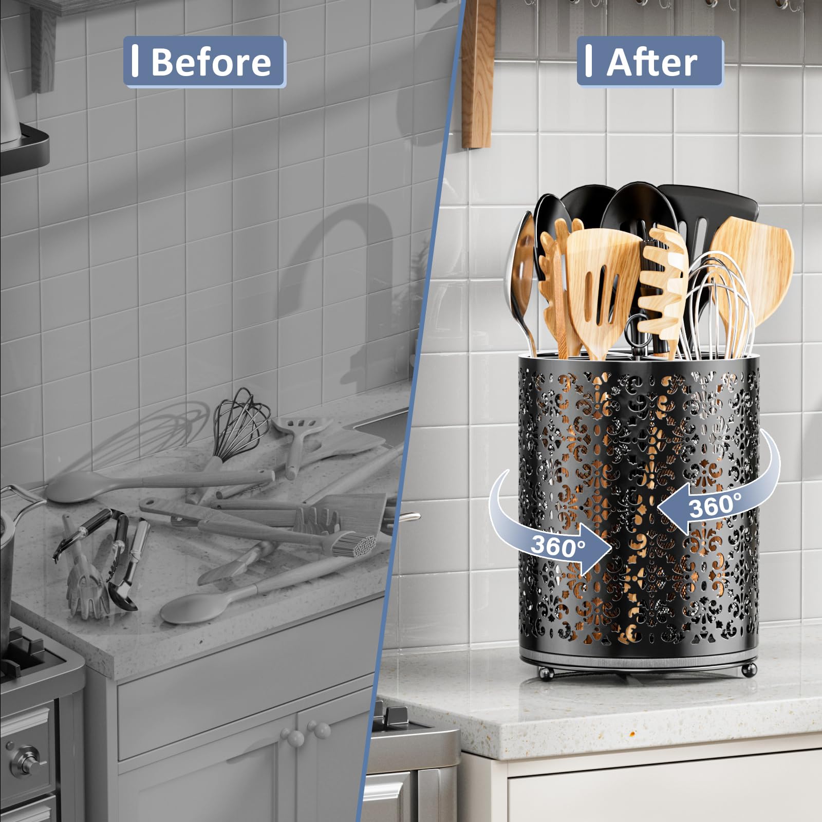 YIUKEA extra-large caddy helps save counter space in small kitchens.