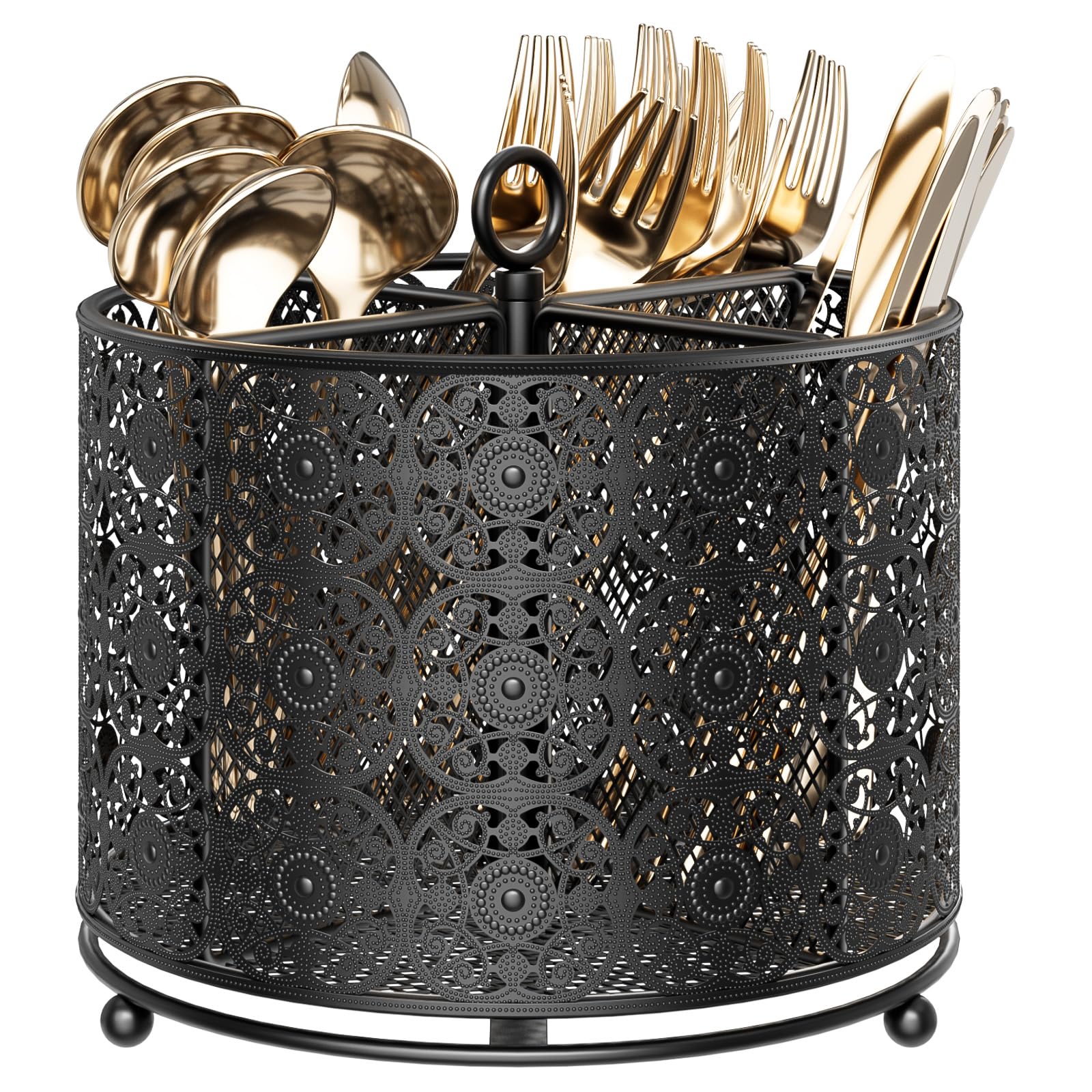 YIUKEA 360° rotating utensil caddy on a kitchen counter for quick access
