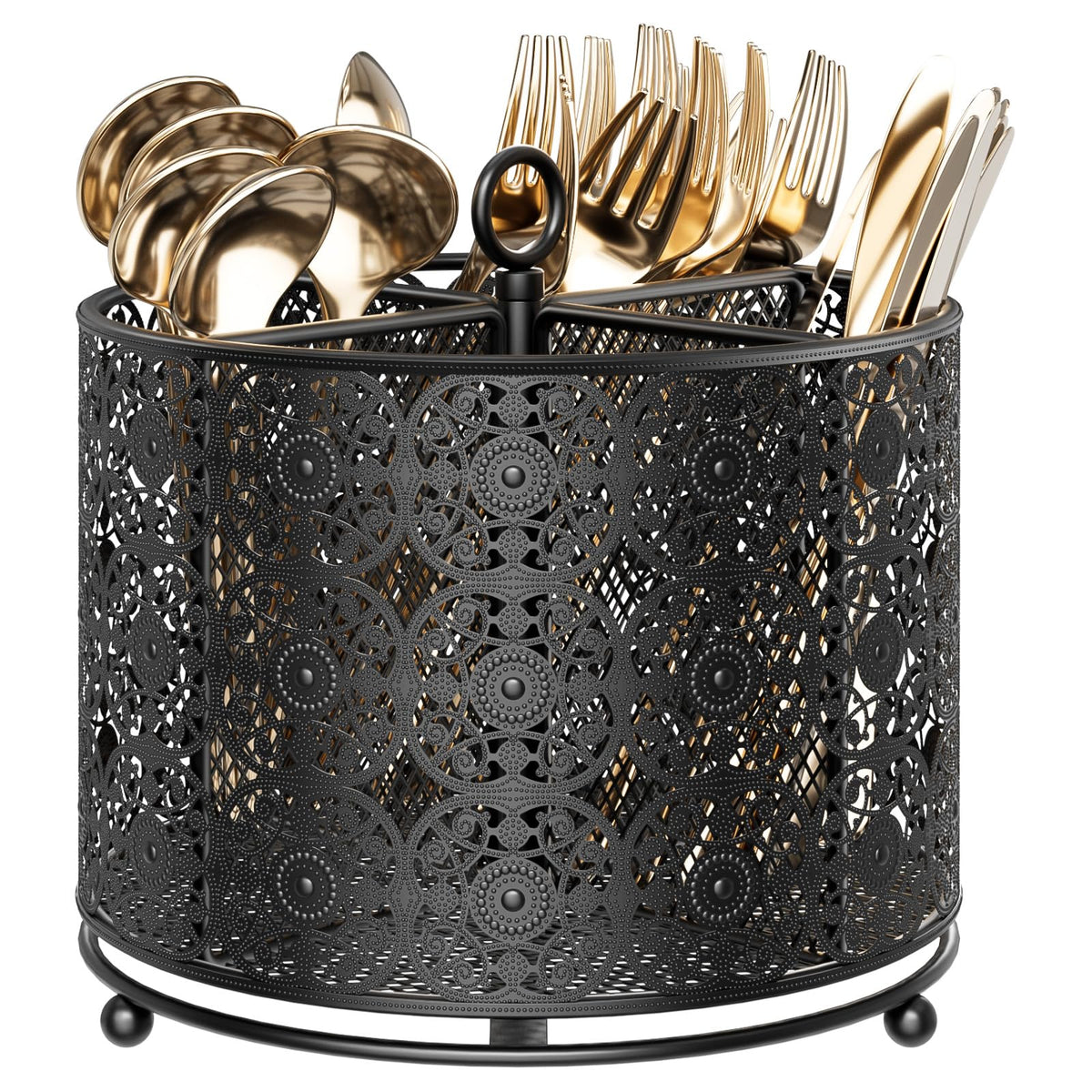 YIUKEA 360° rotating utensil caddy on a kitchen counter for quick access