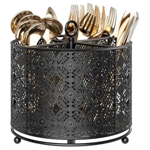 YIUKEA 360° rotating utensil caddy on a kitchen counter for quick access