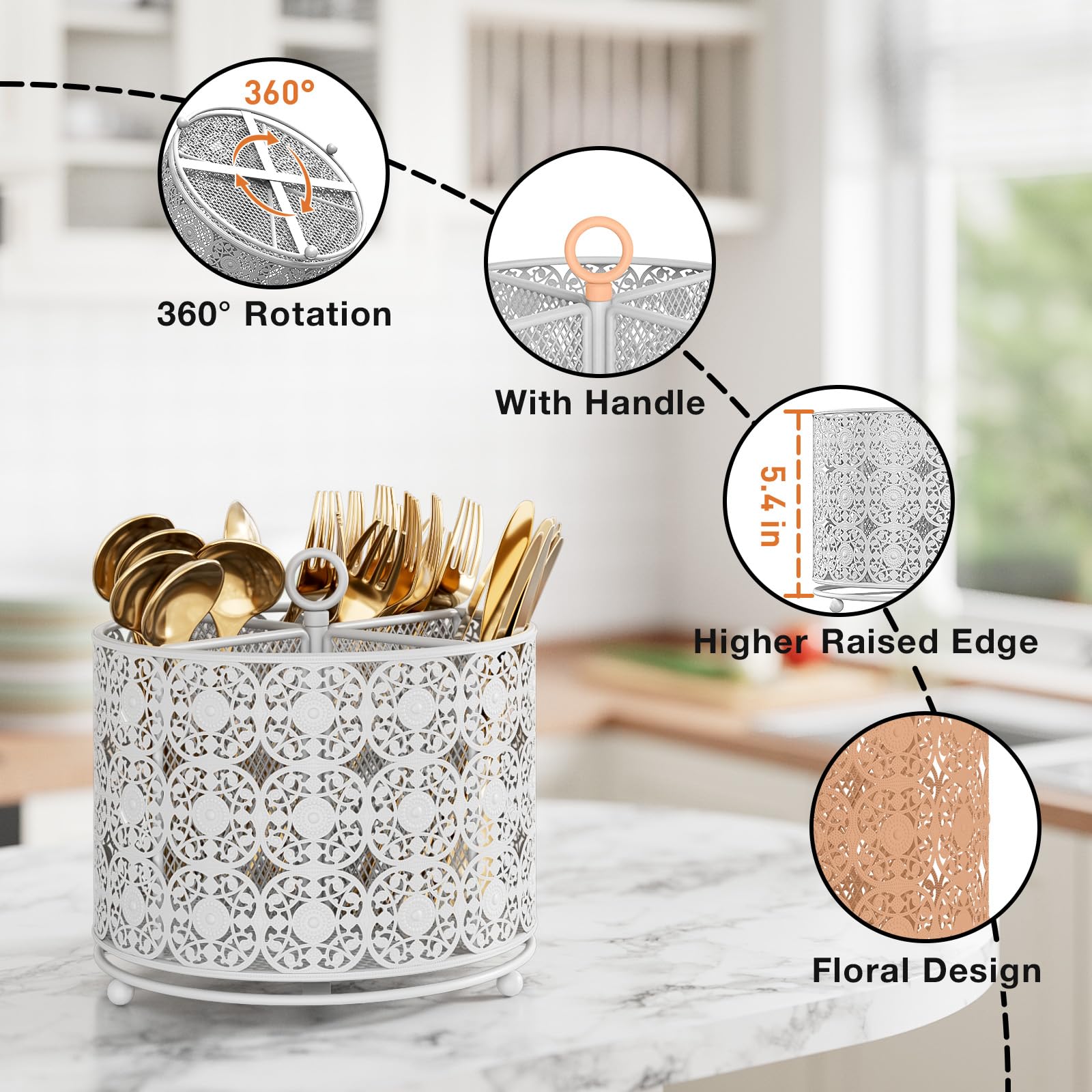 YIUKEA premium metal utensil holder combines durability with safe rounded edges.