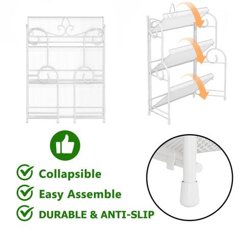 YIUKEA 3-tier rack maximizes space for spices and skincare on the counter.