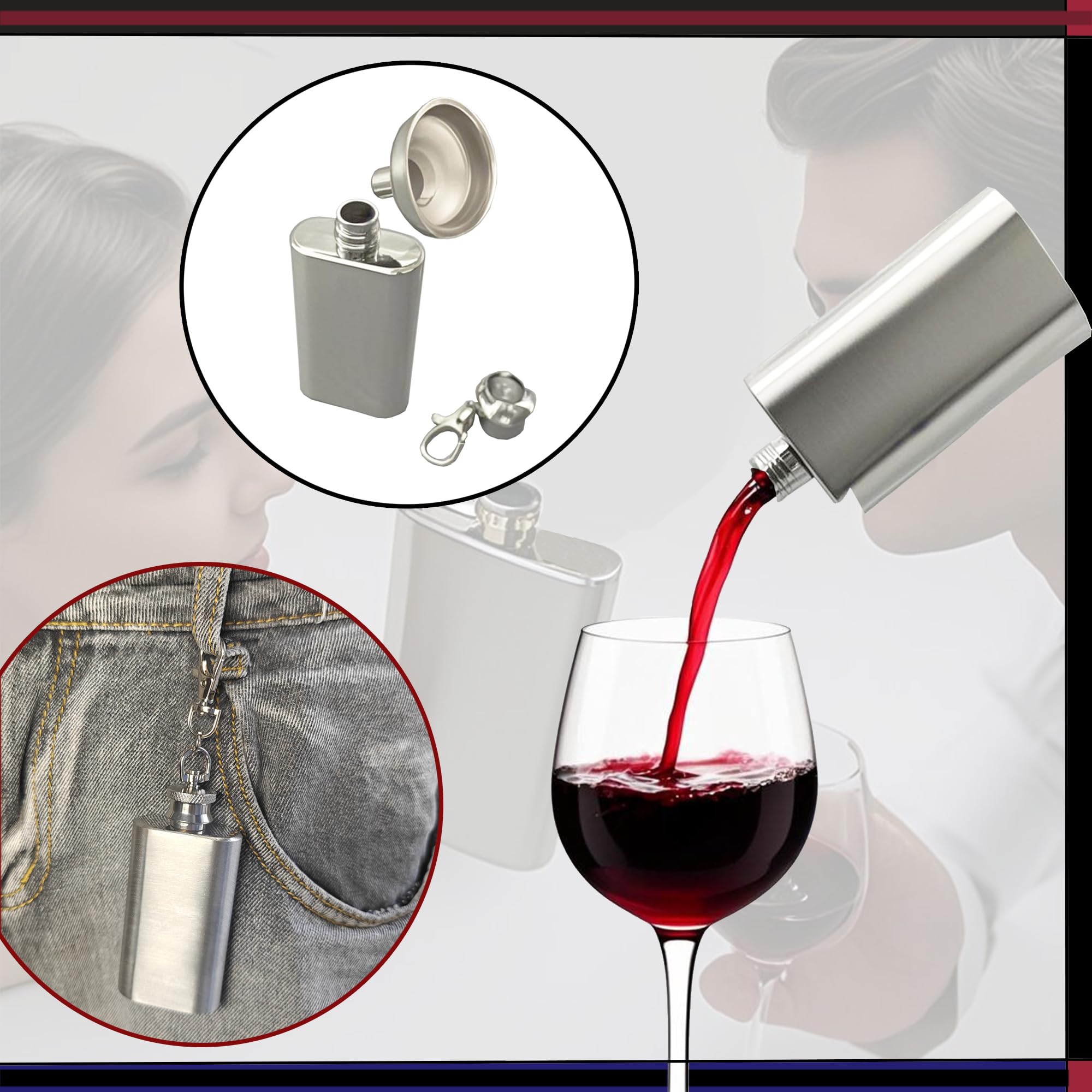 YIUWLMN stainless steel mini liquor bottle closeup shows durable, premium construction