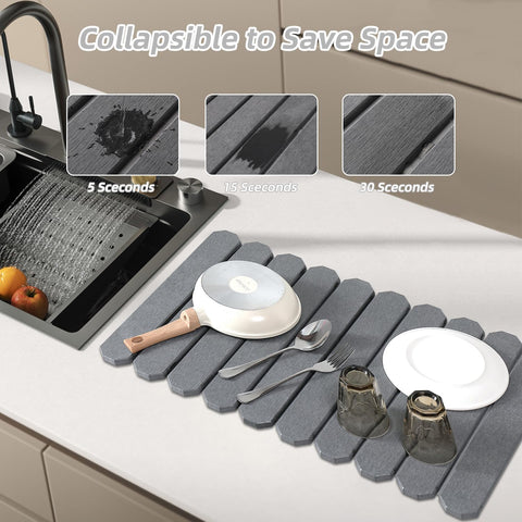 Yiwsnust mat in use on kitchen counter drying dishes and bottles