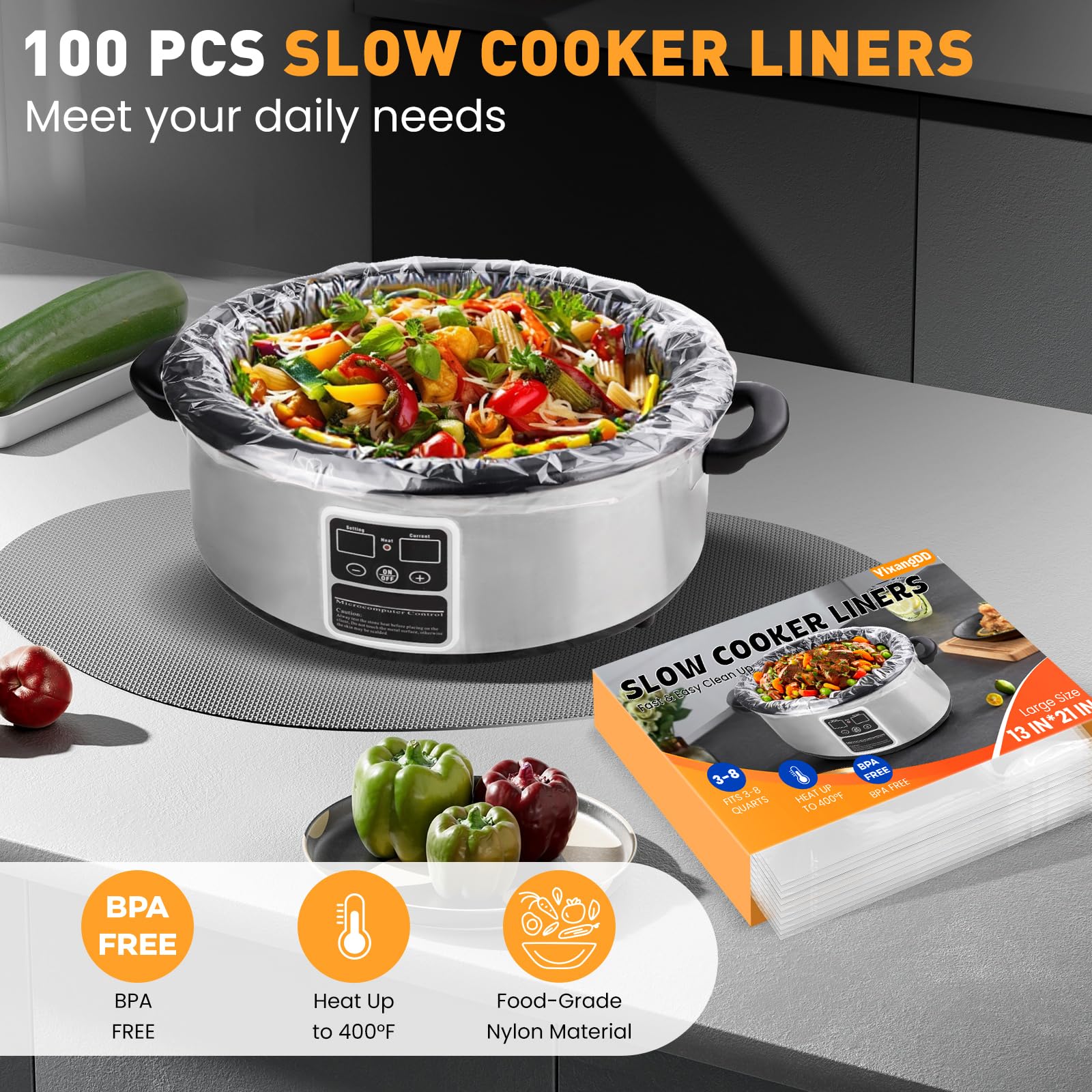 YixangDD thick nylon-blend liner prevents leaks and punctures during cooking.