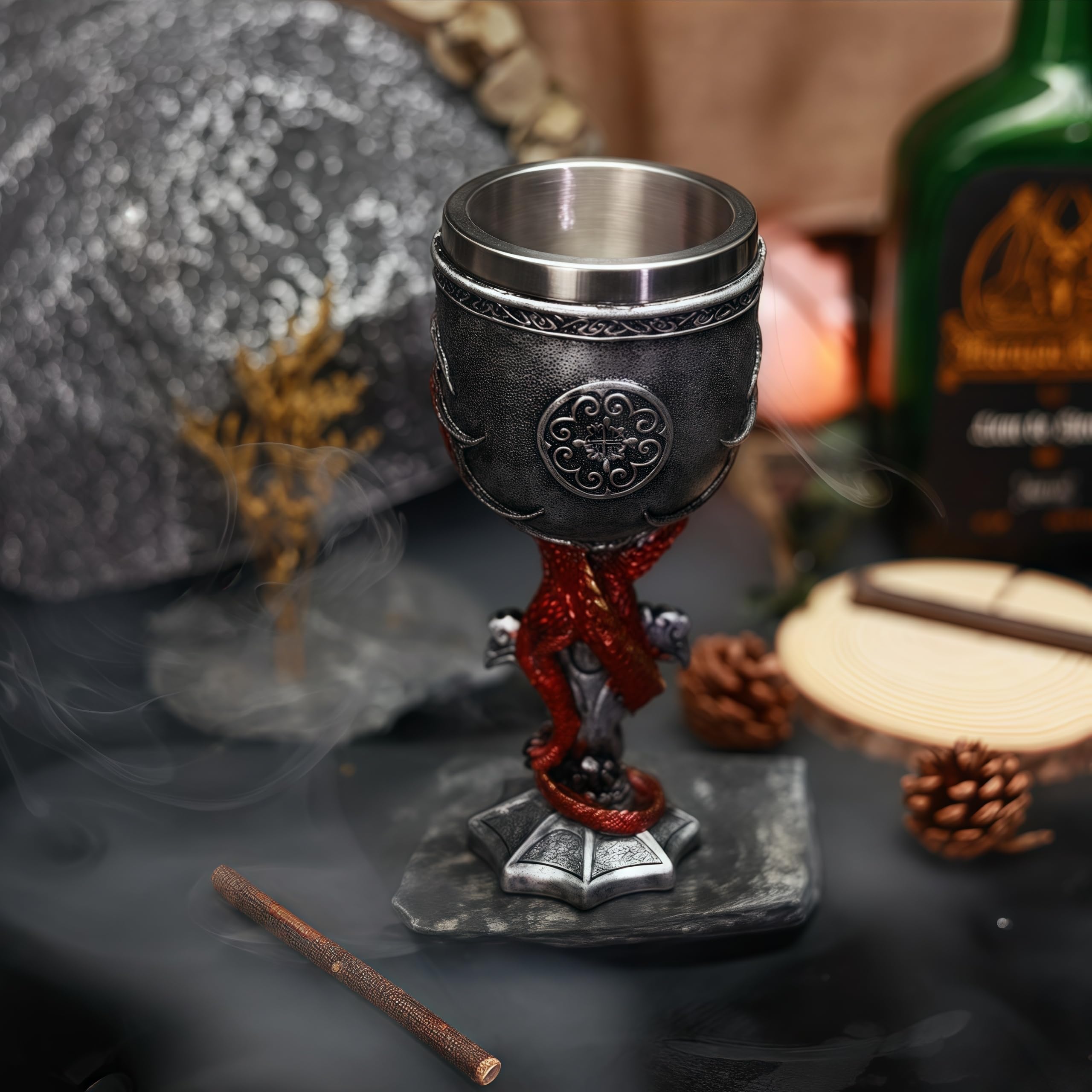YIXINLOMYY dragon goblet diamond accent for vintage elegance.