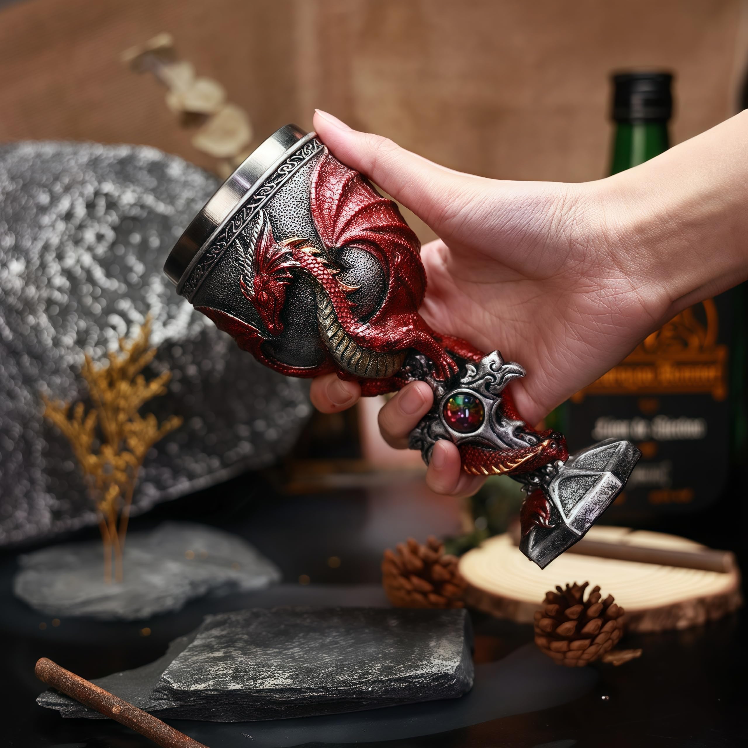 YIXINLOMYY dragon goblet inner stainless steel core for safe, easy cleaning.