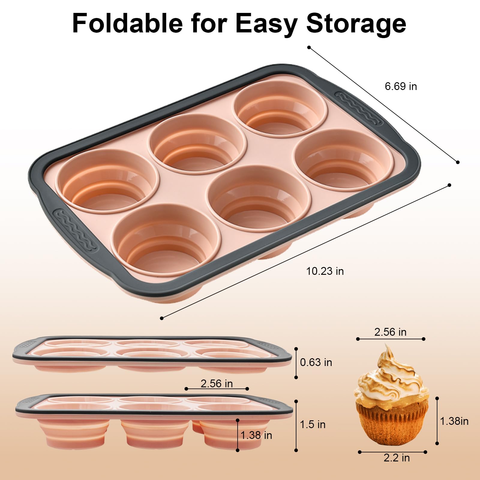 Foldable YiYeraio silicone muffin pan shown compact for small kitchen storage