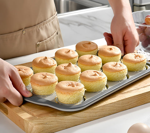 Pink YiYeraio silicone muffin pan fits small kitchens and drawers