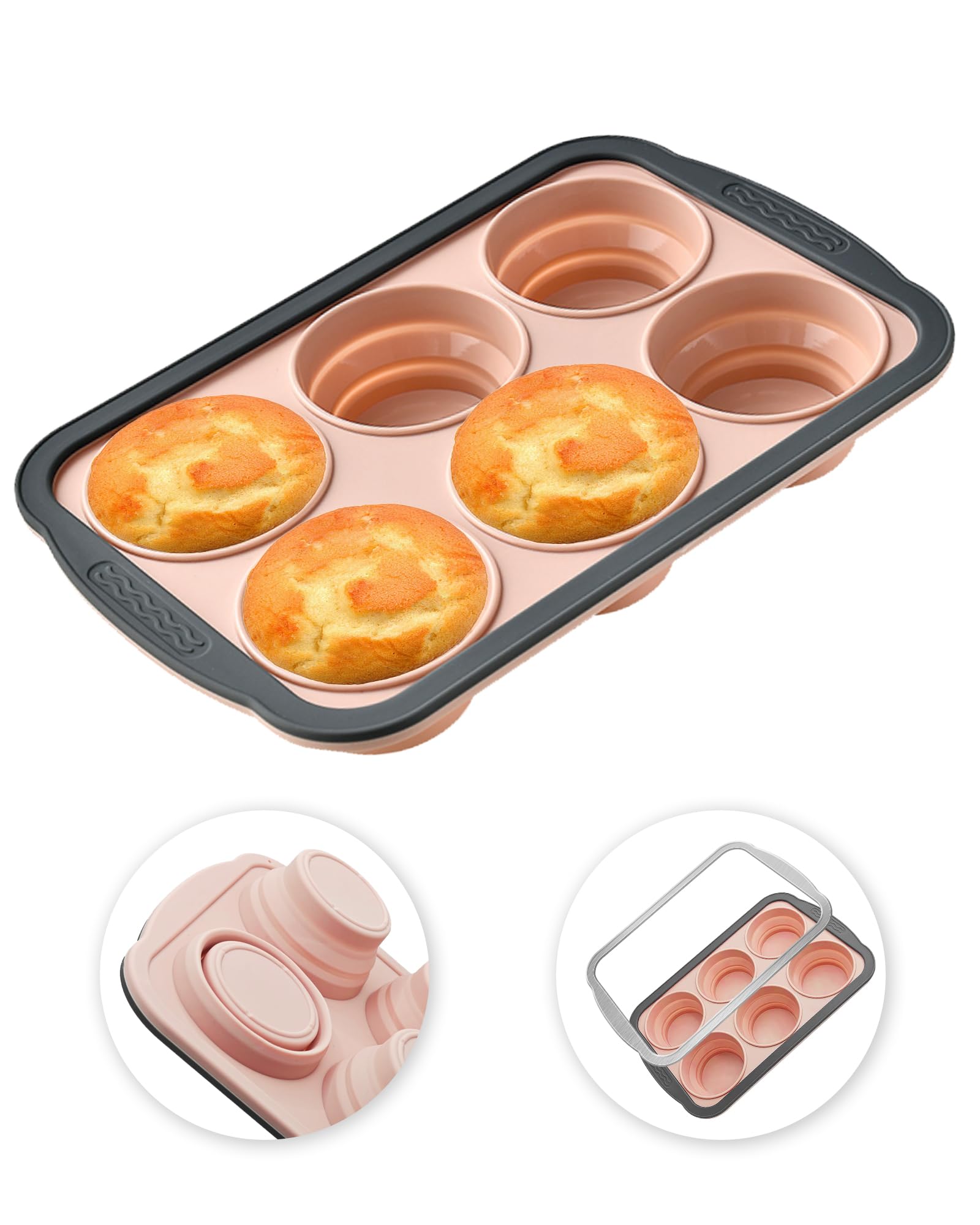 YiYeraio 6-cup silicone muffin pan with metal frame pink for durable baking