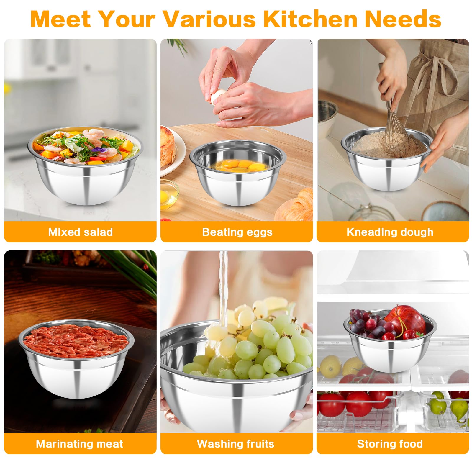 YJSLICT durable rust-resistant stainless steel bowls for daily use.