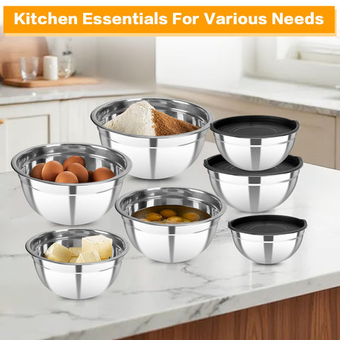 YJSLICT easy-clean stainless steel mixing bowls for quick wipe-downs.