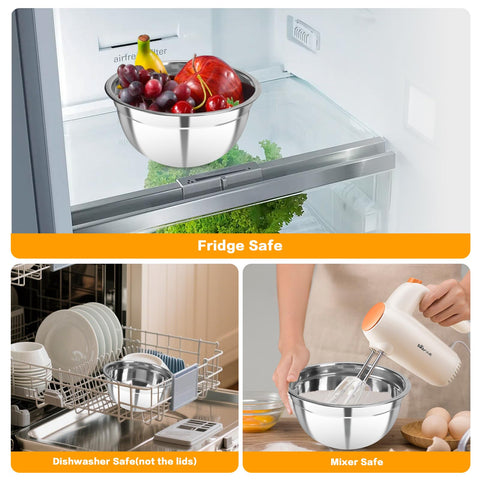 YJSLICT freezer-friendly stainless steel bowls for meal prep.