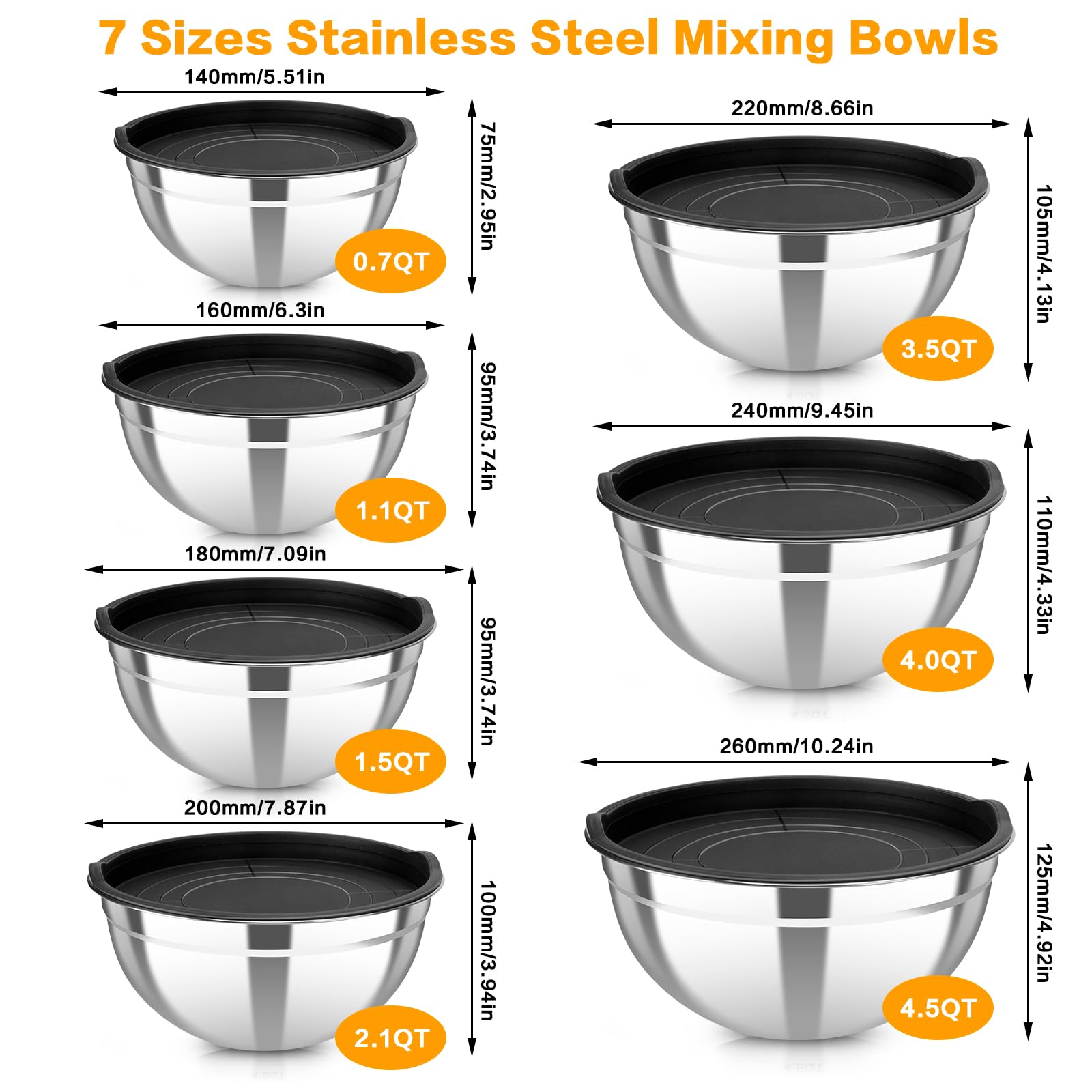 YJSLICT nesting-design stainless steel bowls stacked for space saving.