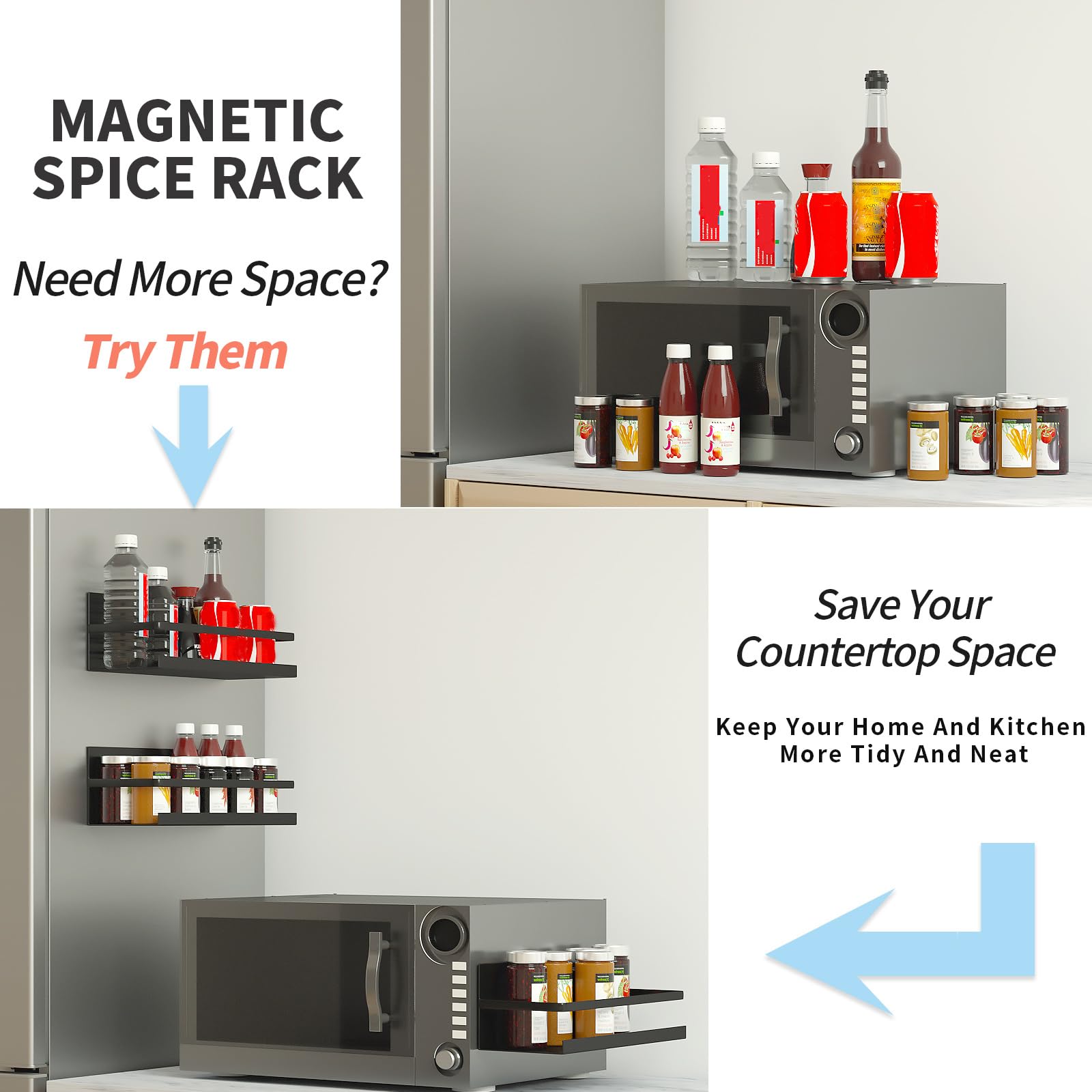 YJSMO heavy-duty magnetic shelf for kitchen provides extra vertical storage