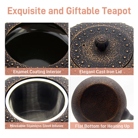 YJX teapot with enameled interior preserves flavor and eases cleaning.