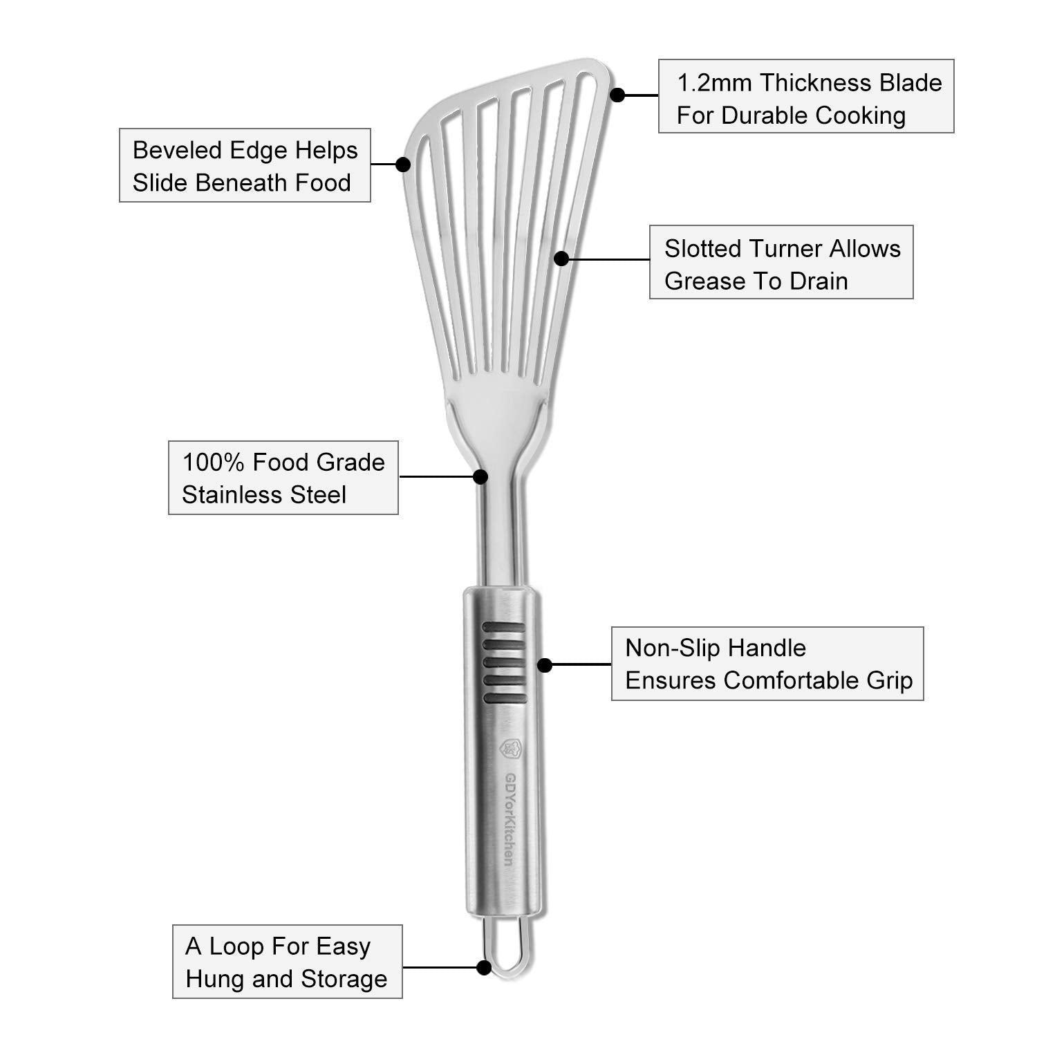 The YK GDYORKITCHEN premium fish spatula set 2 side view showcases versatility.