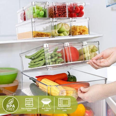 YKIOKE stackable fridge organizer with lids saves space and reduces clutter
