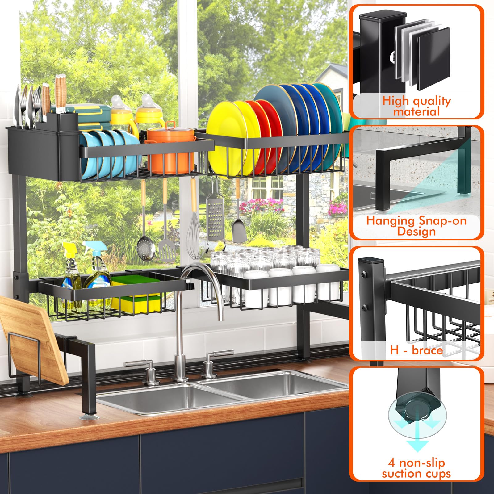 Adjustable rack fits single or double sinks