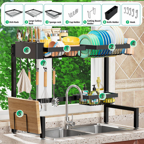 YKLSLH dish drying rack with removable accessories keeps utensils organized.