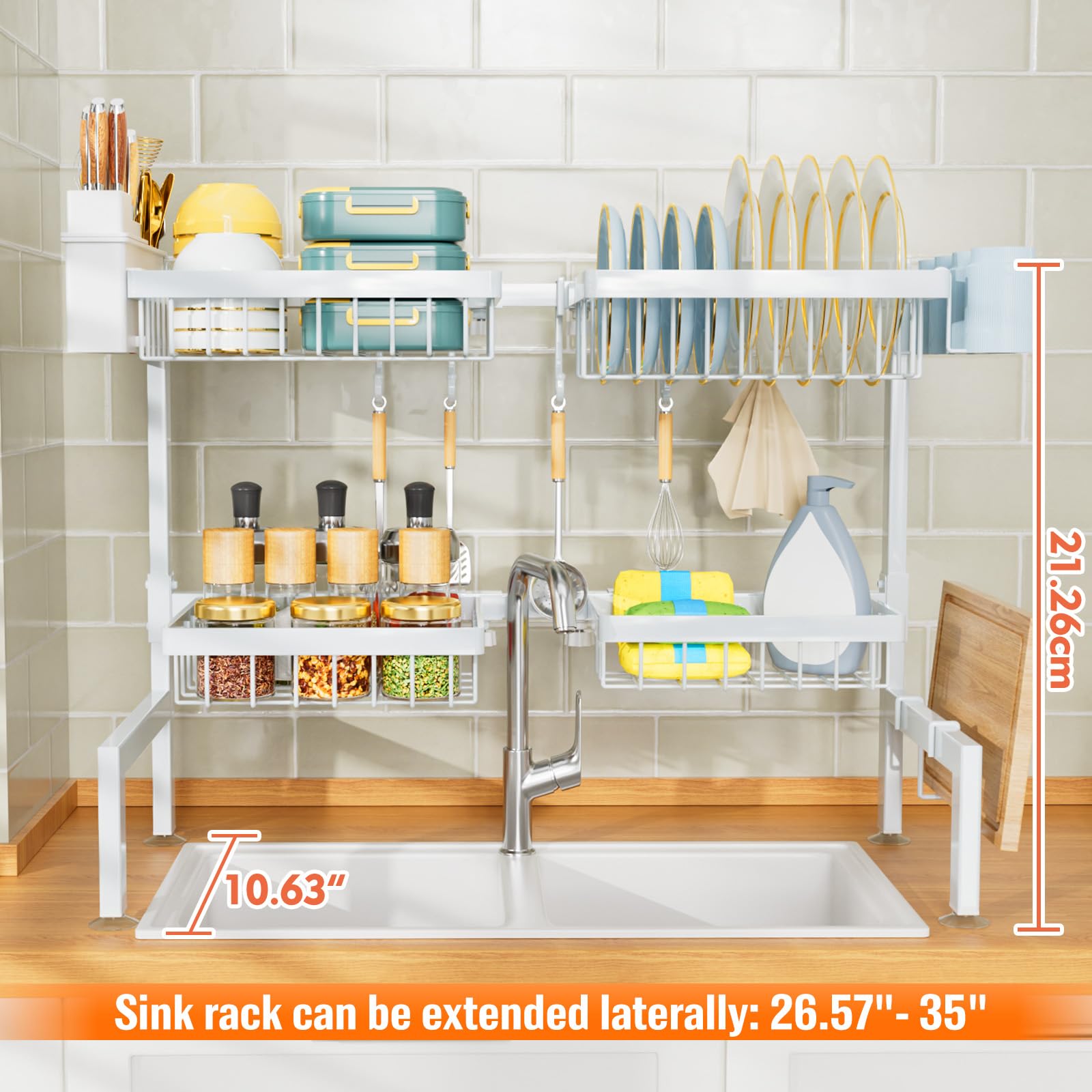 YKLSLH over sink drying rack with accessories kit keeps utensils organized.