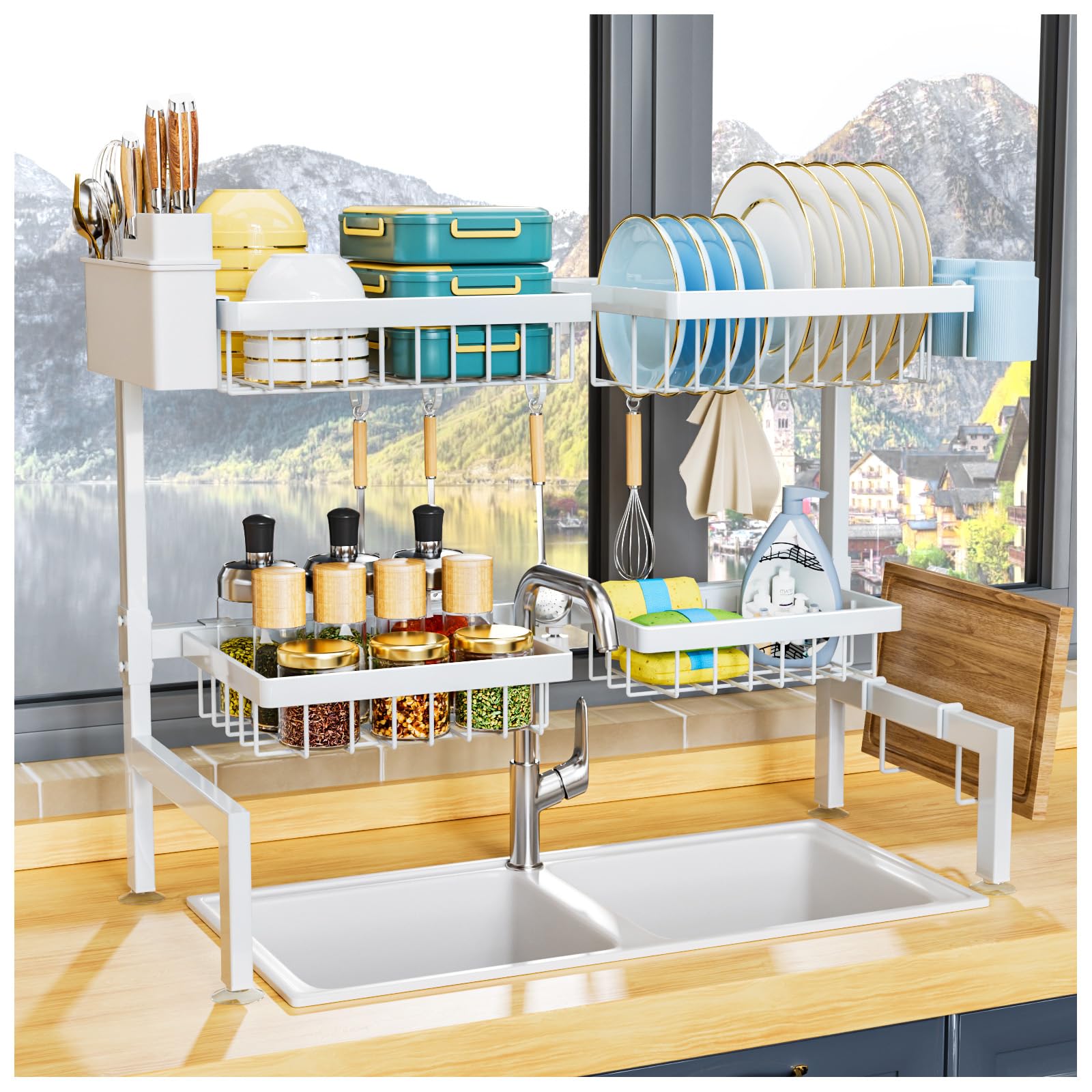 YKLSLH over sink drying rack expandable length in action saving counter space.