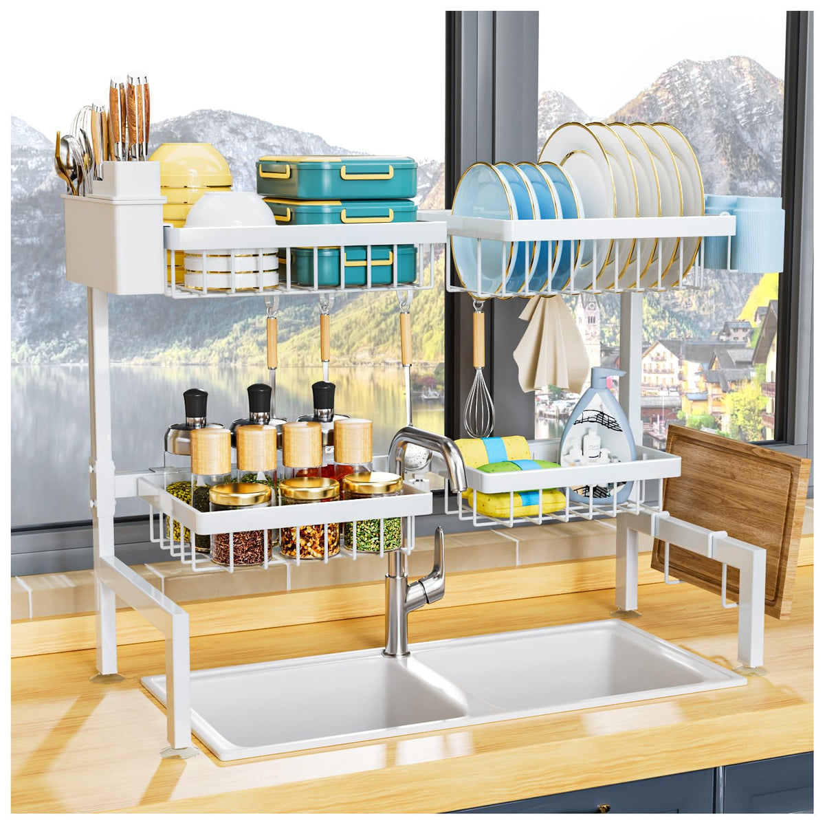 YKLSLH over sink drying rack expandable length in action saving counter space.