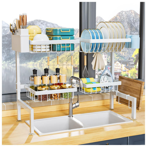 YKLSLH over sink drying rack expandable length in action saving counter space.