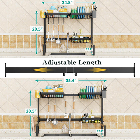 YKLSLH two-tier rack keeps plates, bowls, and sponges neatly separated.