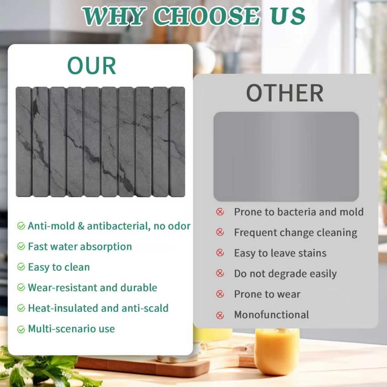 YLjindoia dark-grey-marble appearance adds stylish kitchen decor.