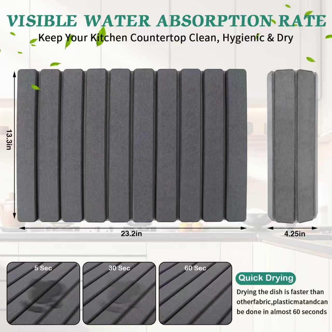 YLjindoia stone dish drying mat folded design saves counter space.