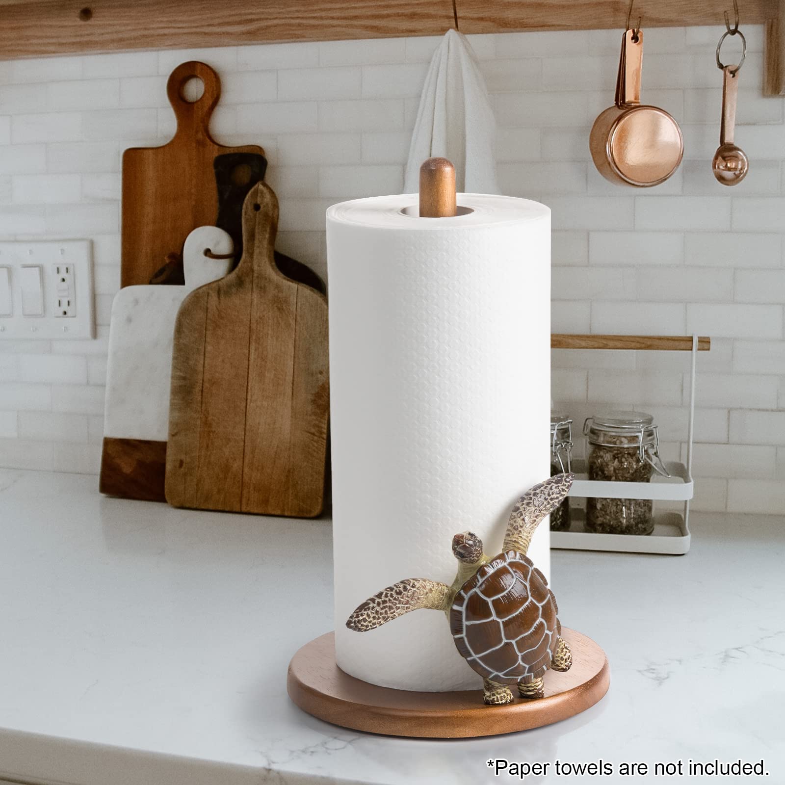 YLOVAN Turtle Paper Towel Holder wooden base stand adds sturdy coastal charm
