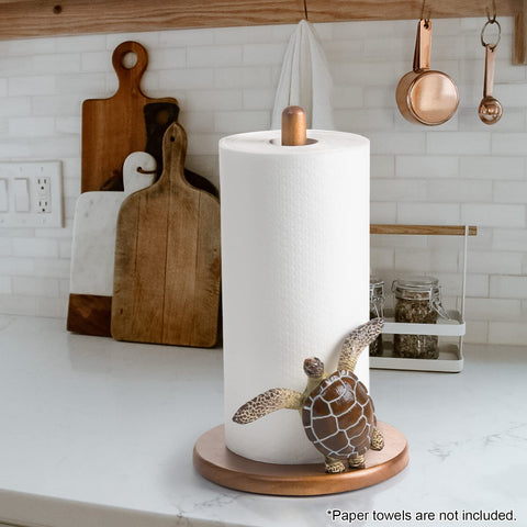 YLOVAN Turtle Paper Towel Holder wooden base stand adds sturdy coastal charm