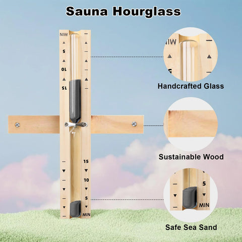 Heat-resistant sand clock for sauna rooms and hot environments.