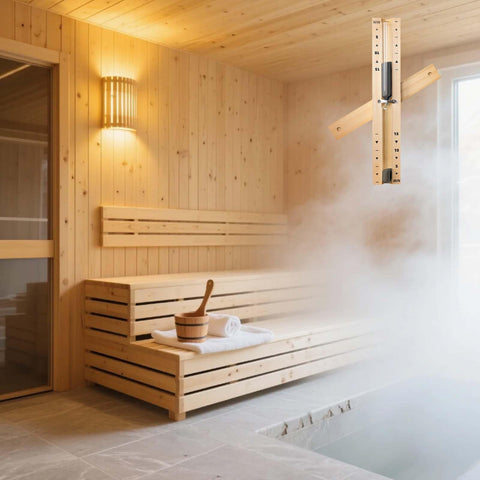 Rotating wall-mounted YLTIMER hourglass designed for spa and studio use.