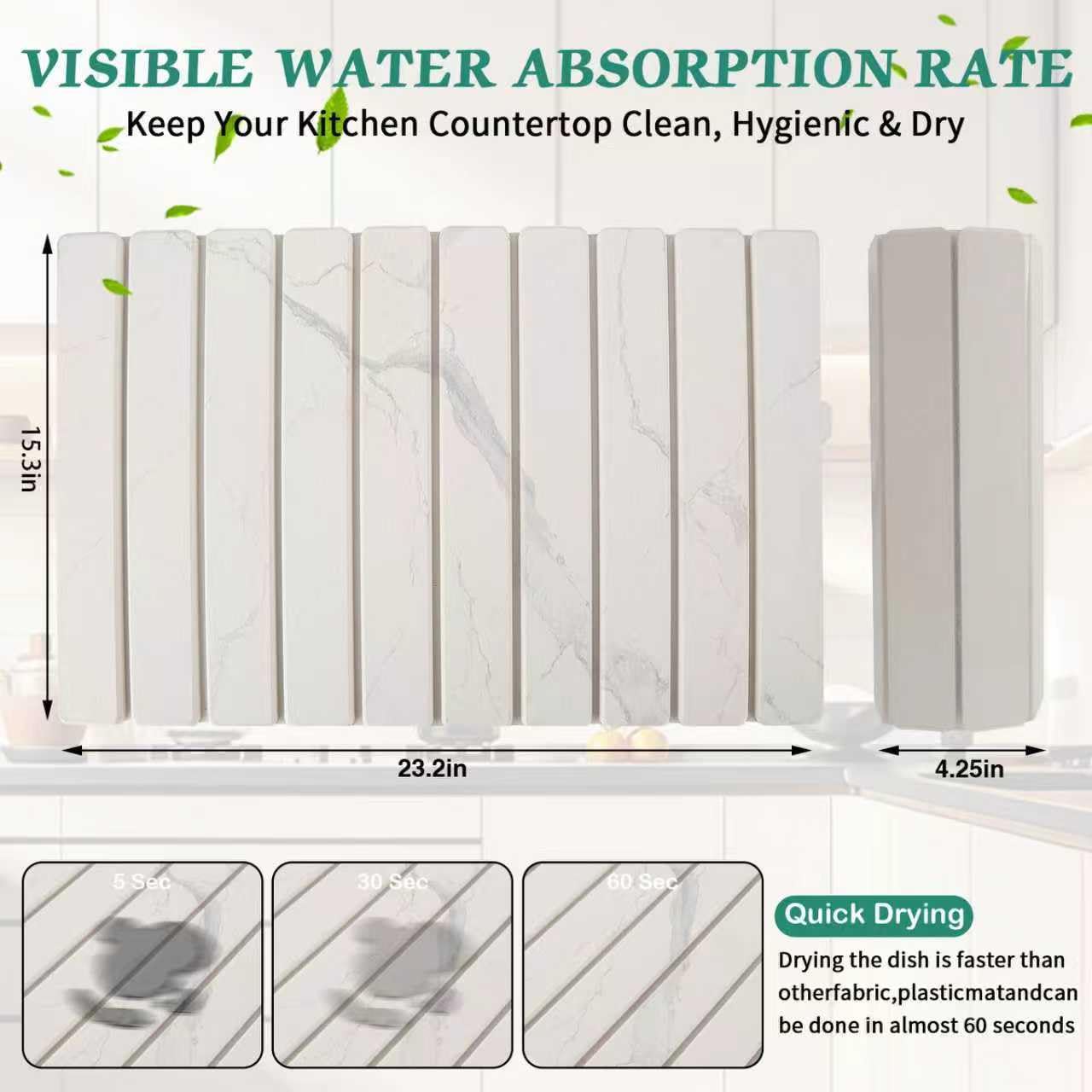 YLjindoia diatomaceous earth mat is highly absorbent for quick dish drying.