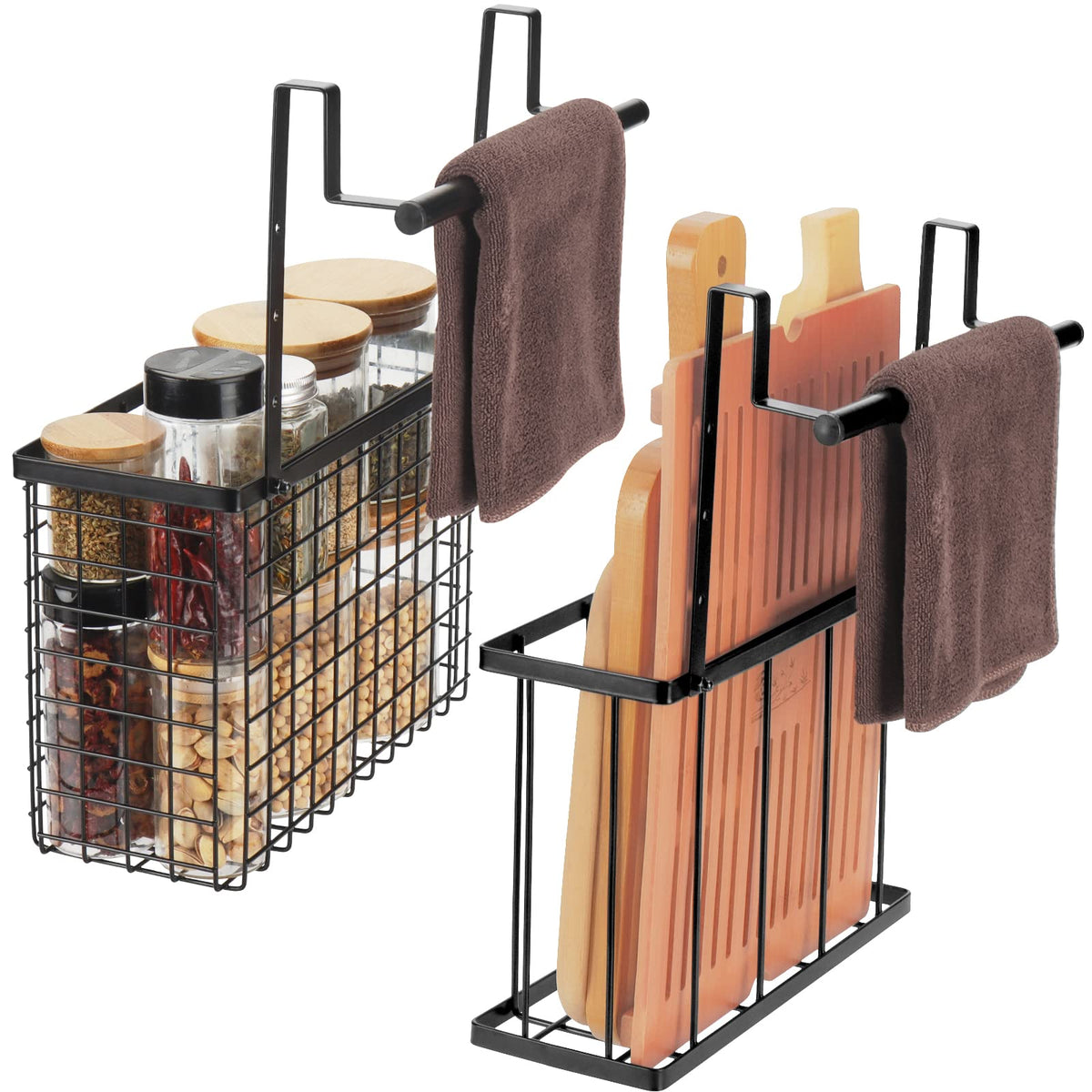 YMCCOOL over-the-door organizer with towel bars keeps towels accessible and saves counter space.